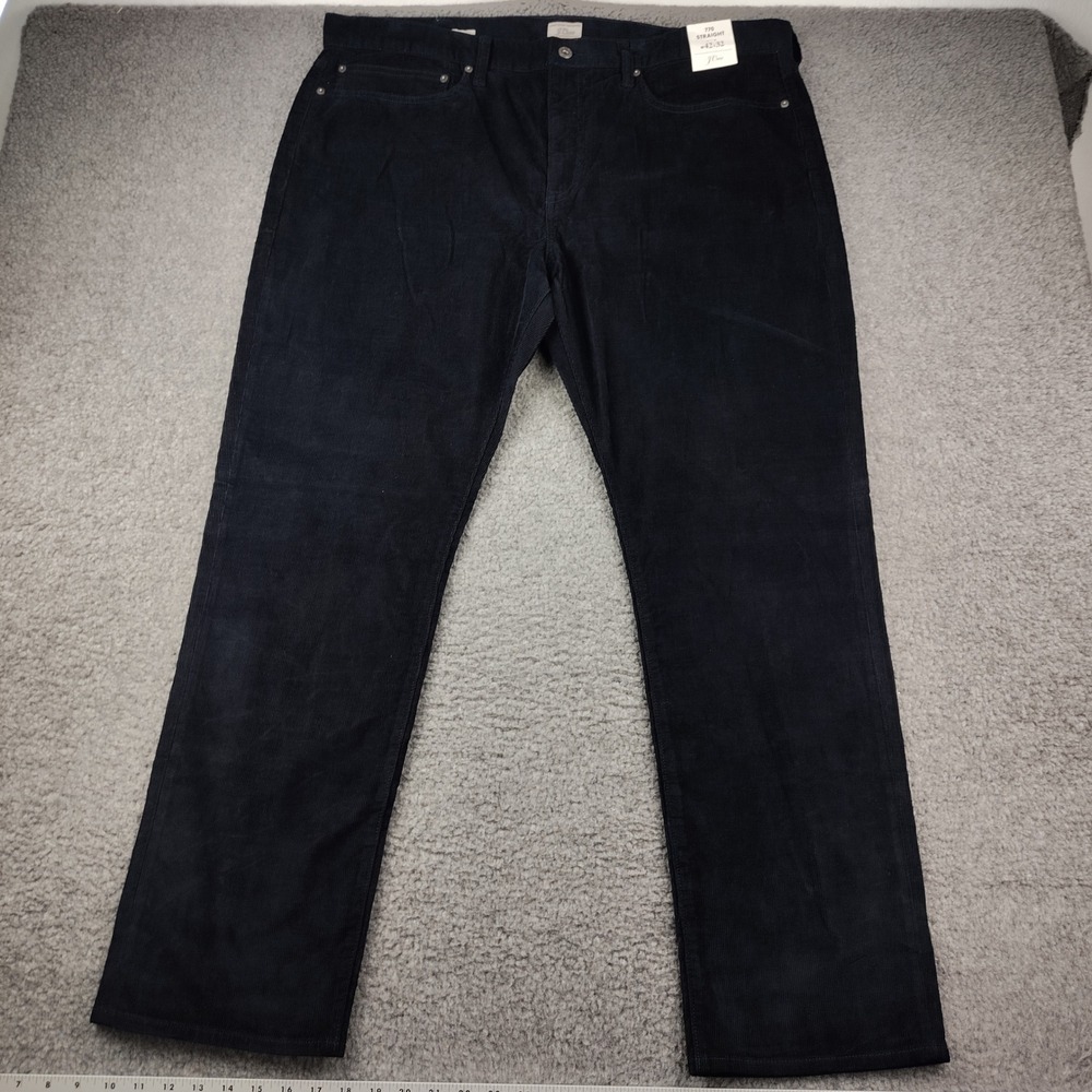 J.Crew Corduroy Pants Mens 42x32 770 Straight Navy Blue Stretch NWT
